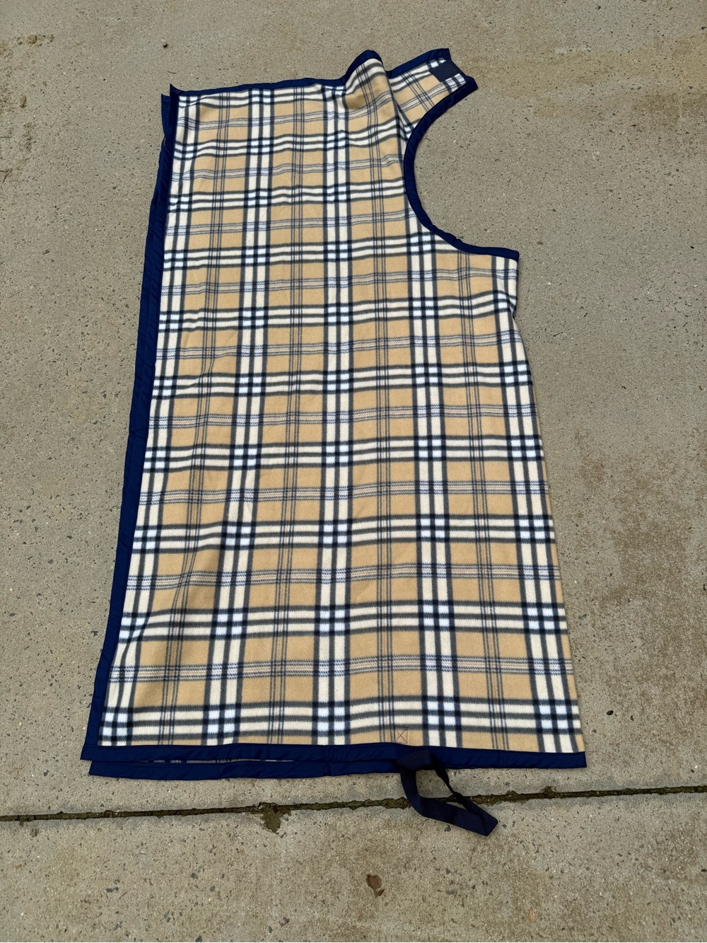 Sassy Mare brand Navy Trim Plaid Horse Quarter fleece cooler - Cream Navy plaid